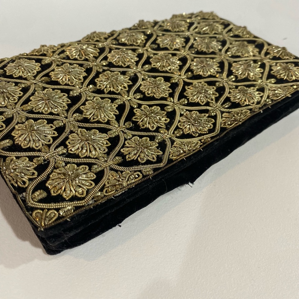 Unique Vintage Black and Gold Embroidered Clutch